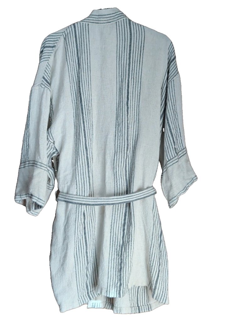 Odd Bird Fener Linen Kisa-Cut Robe Womens Xl Beige Pockets Lounge Quiet Luxury — image 3 of 8